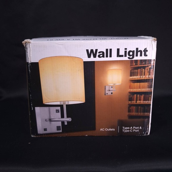 Wall Light Sconce w/ USB, Type-C Port & AC Outlet LED Bulb‎ Included Wall Lamp - Picture 2 of 10